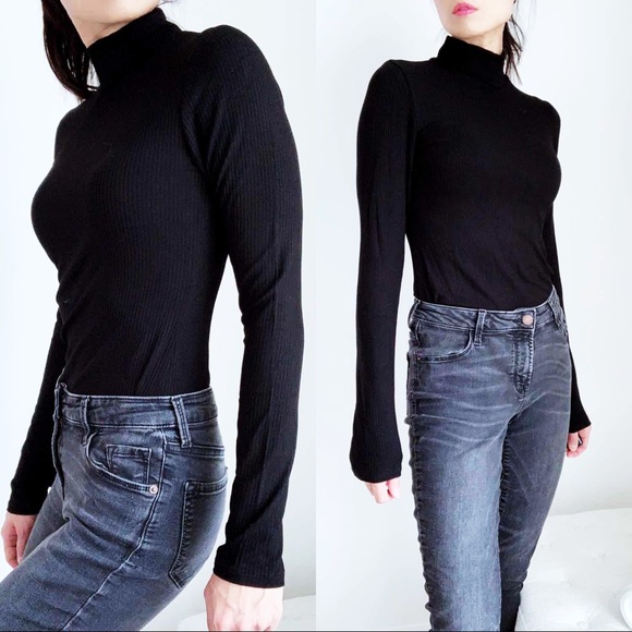 SOFT BLACK MOCK NECK BODYSUIT - Picture 2 of 7